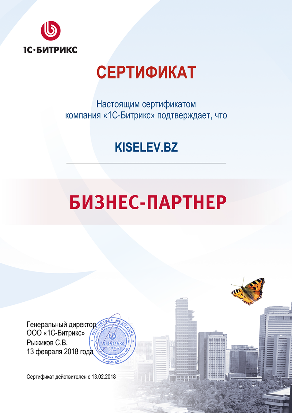 Сертификат партнёра по СРМ системам в Невинномысске